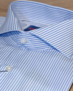 CAMISAS VESTIR RAYAS CELESTE FONDO BLANCO