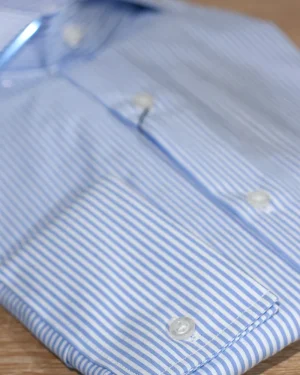 CAMISAS VESTIR RAYAS CELESTE FONDO BLANCO