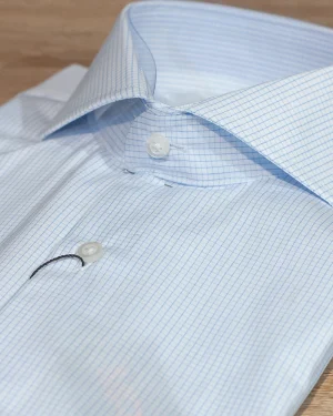 CAMISAS VESTIR 1000 RAYAS CELESTE FONDO BLANCO