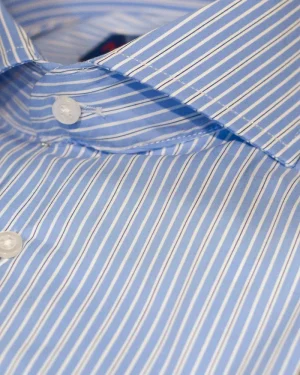 CAMISAS VESTIR RAYAS BLANCAS Y MARINO FONDO CELESTE