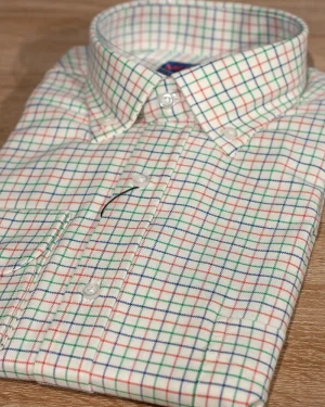 CAMISA SPORT VIYELA CUADROS PEQUEÑOS VERDES Y ROJOS