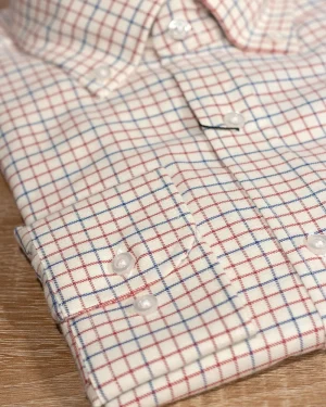 CAMISA SPORT VIYELA CUADROS PEQUEÑOS TEJA Y AZUL