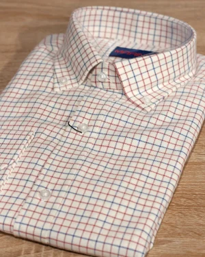 CAMISA SPORT VIYELA CUADROS PEQUEÑOS TEJA Y AZUL