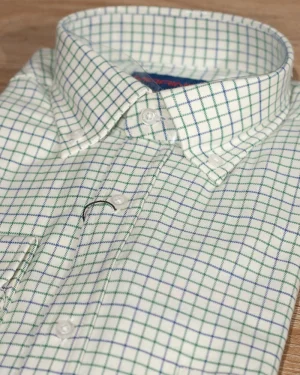 CAMISA SPORT VIYELA CUADROS PEQUEÑOS VERDE Y MARINO