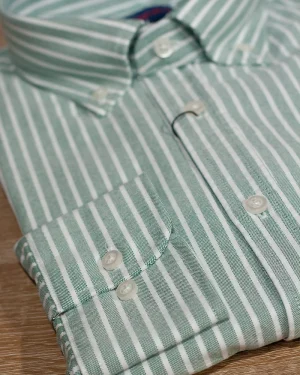 CAMISA OXFORD FONDO VERDE Y RAYAS BLANCAS