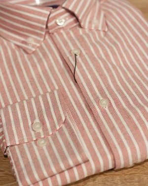 CAMISA OXFORD FONDO BURDEOS Y RAYAS BLANCAS