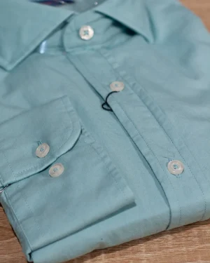 CAMISA GABARDINA LISA AZUL TURQUESA