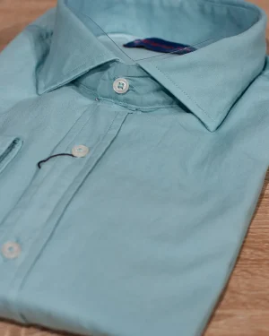 CAMISA GABARDINA LISA AZUL TURQUESA