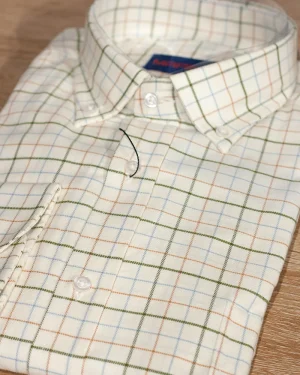 CAMISA SPORT VIYELA CUADROS VERDES Y BEIG